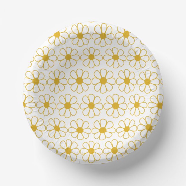 Niedliches Daisy Muster Mustard Gold und White Pappteller (Vorderseite)