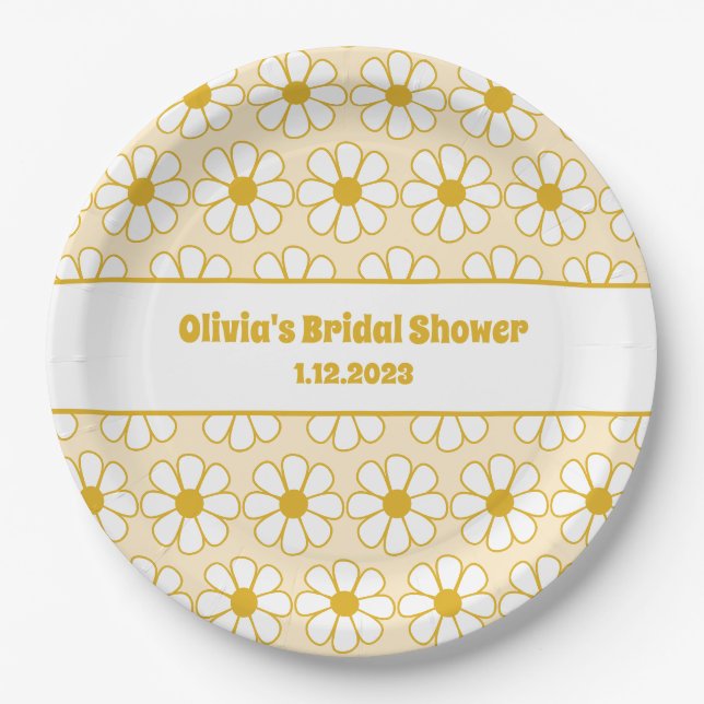 Niedliches Daisy Muster Mustard White Creme Pappteller (Vorderseite)