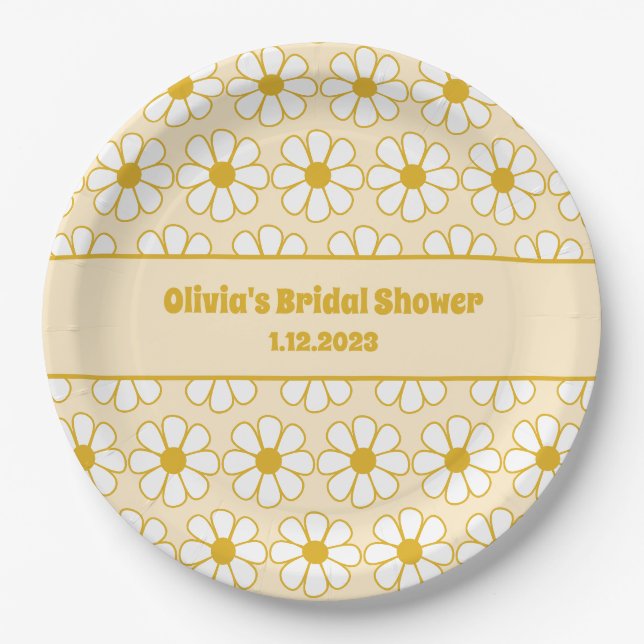 Niedliches Daisy Muster Mustard White Creme Pappteller (Vorderseite)