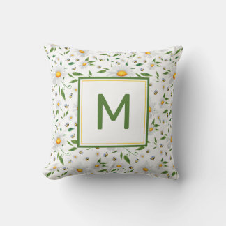 Niedliches Daisy- und Bienenmonogramm-Muster Kissen