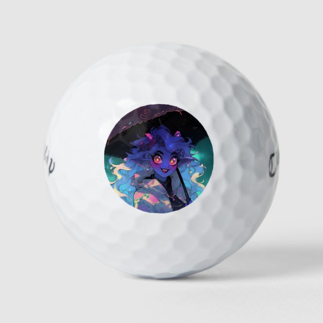 Niedliches Dämonenmädchen im Regen Golfball (Vorderseite)