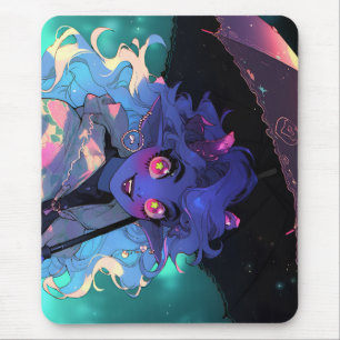 Niedliches Dämonenmädchen im Regen Mousepad