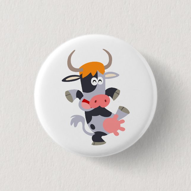 Niedliches Dancing Cartoon Cow Button Abzeichen (Vorderseite)