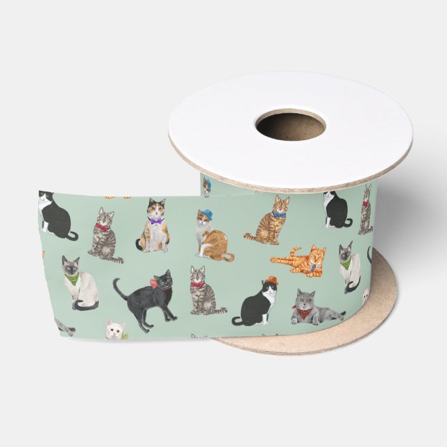Niedliches Dapper Kätzchen-Katzen-Muster Satinband (Spule)