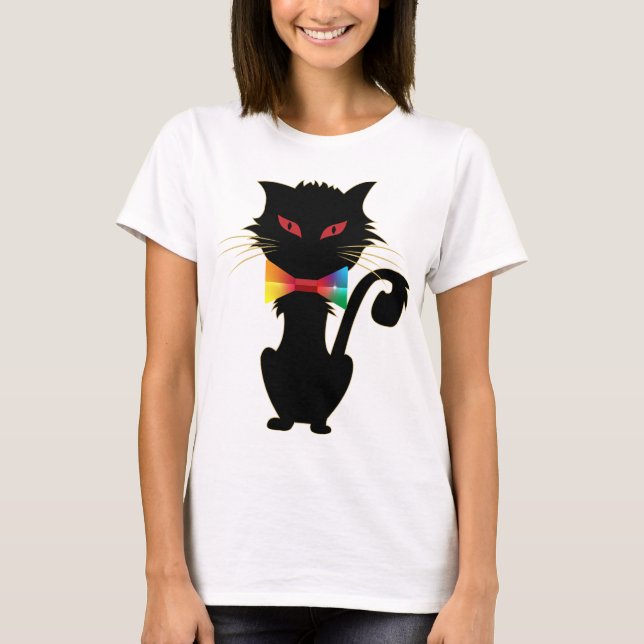 Niedliches Design der Roten Augen des Schwarzen Ka T-Shirt (Vorderseite)