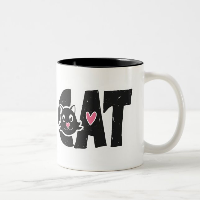 Niedliches Design der Schwarzkatzentypographie Zweifarbige Tasse (Rechts)