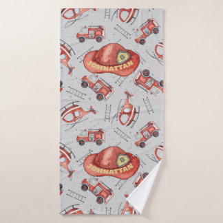Niedliches Design für das Farbkid Red Firefighter Badehandtuch