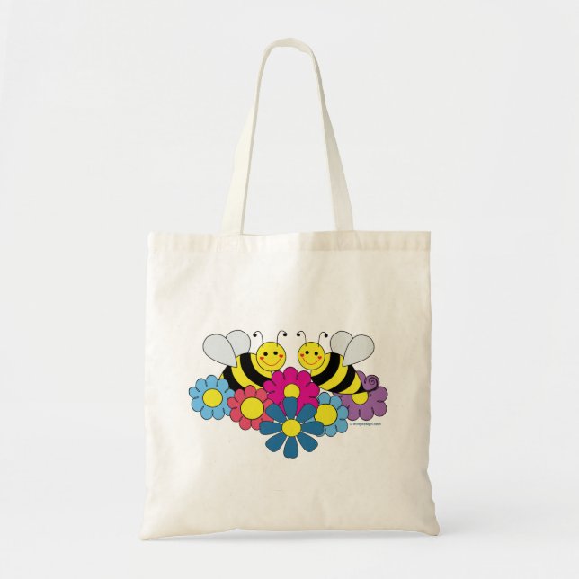 Niedliches Design von Bienen und Blume Tragetasche (Vorne)