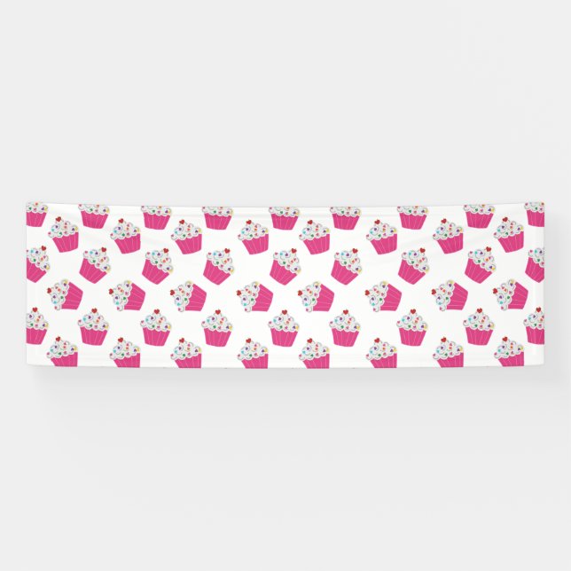Niedliches Dessert Hellrosa Cupcake Muster Banner (Horizontal)