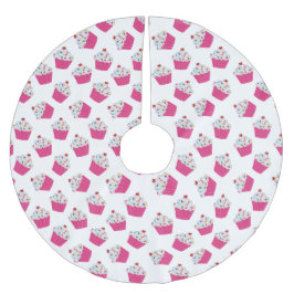 Niedliches Dessert Hellrosa Cupcake Muster Polyester Weihnachtsbaumdecke