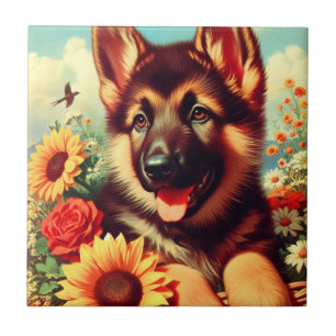 Niedliches deutsches Shepherd-Welpenbild Fliese