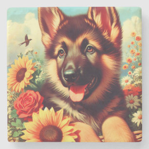 Niedliches deutsches Shepherd-Welpenbild Steinuntersetzer