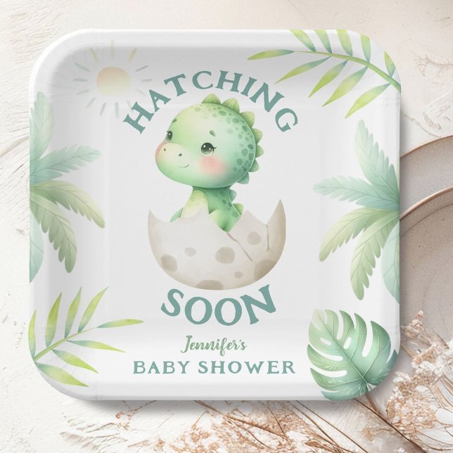 Niedliches Dino Gender Neutral Dinosaur Babydusche Pappteller (Von Creator hochgeladen)
