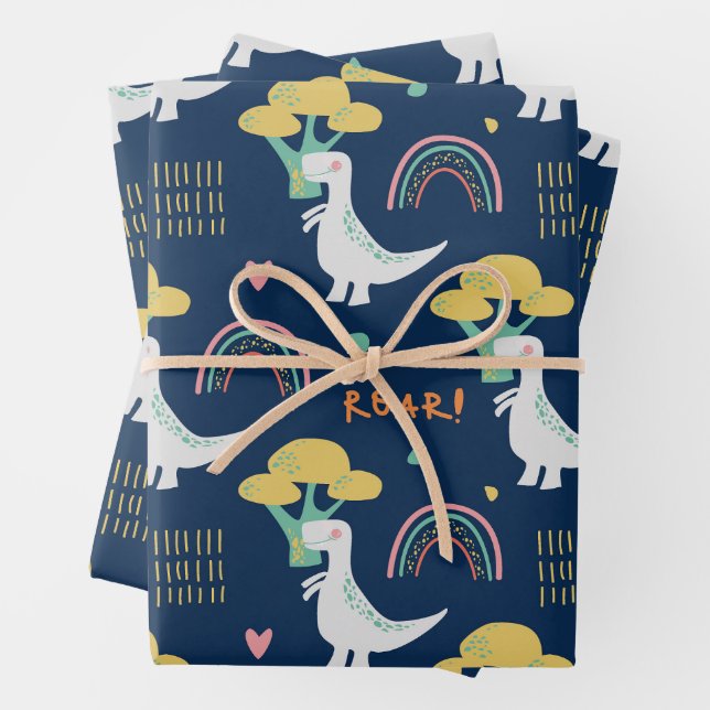 Niedliches Dino-Muster Geschenkpapier Set (Beispiel)