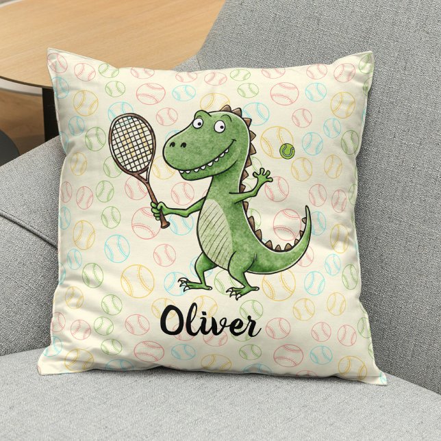 Niedliches Dino Tennis Personalisiert Kissen (Von Creator hochgeladen)