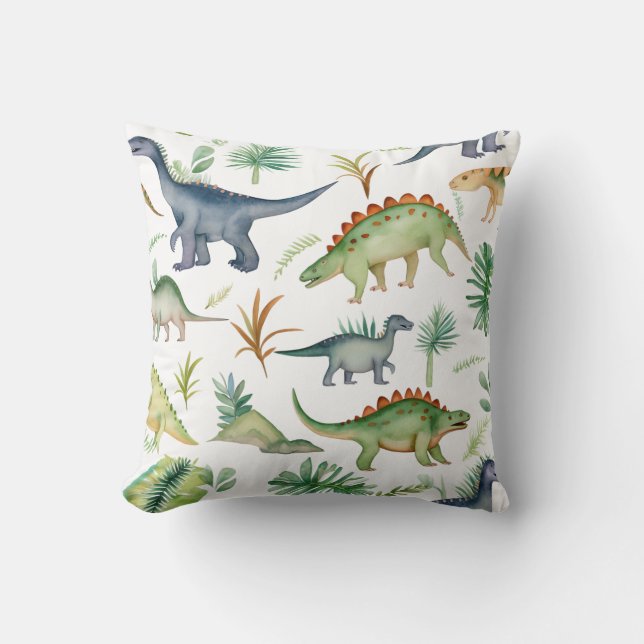 Niedliches Dino Wasserfarbe Grün Muster Kinder Kissen (Vorderseite)