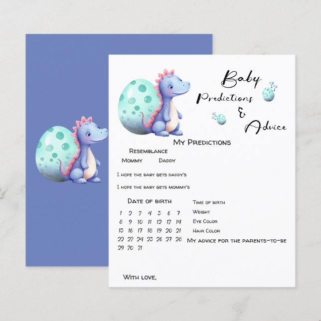 Niedliches Dinosaur Baby Predictions Game (Vorne/Hinten)