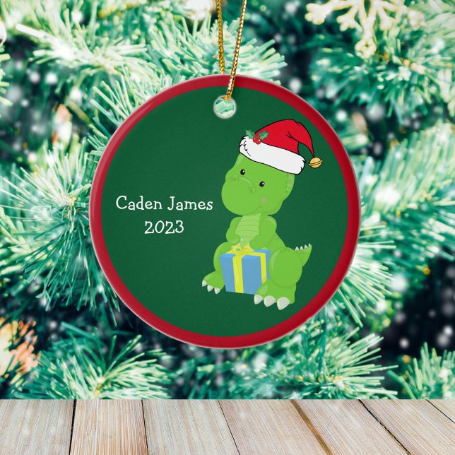 Niedliches Dinosaurier Kinder Weihnachtsgeschenk Keramik Ornament (Von Creator hochgeladen)