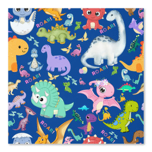 Niedliches Dinosaurier-Muster auf blau   Tapete