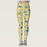 Niedliches Dinosaurier-Muster auf Gelb Leggings<br><div class="desc">Viele blaue Dinosaurier, Tyrannosaurus rex, Spinosaurus, Stegosaurus, Diplodocus und Triceratops auf einem gelben Hintergrund.</div>