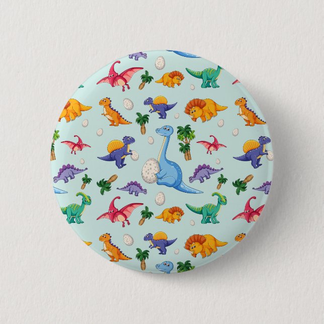 Niedliches Dinosaurier-Muster Button (Vorderseite)