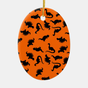 Niedliches Dinosaurier-Muster in Orange Keramik Ornament