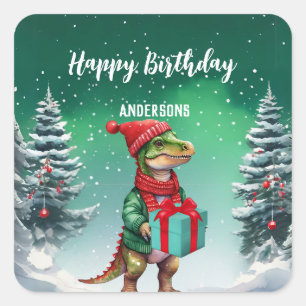Niedliches Dinosaurier Weihnachtsbaum Geburtstagsm Quadratischer Aufkleber