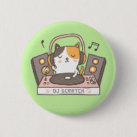 Niedliches DJ verkratzen Kitty-Katzen-Knopf
