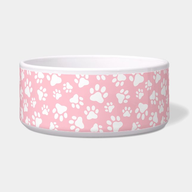 Niedliches Dog-Paw-Muster Weiß und Pastellrosa Napf (Vorderseite)