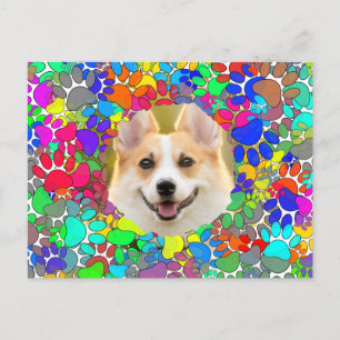 Niedliches Dog Picture Paw Druckmuster Postkarte