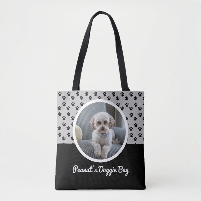 Niedliches Doggie-Foto und Schwarzweiß-Muster Tasche (Vorderseite)