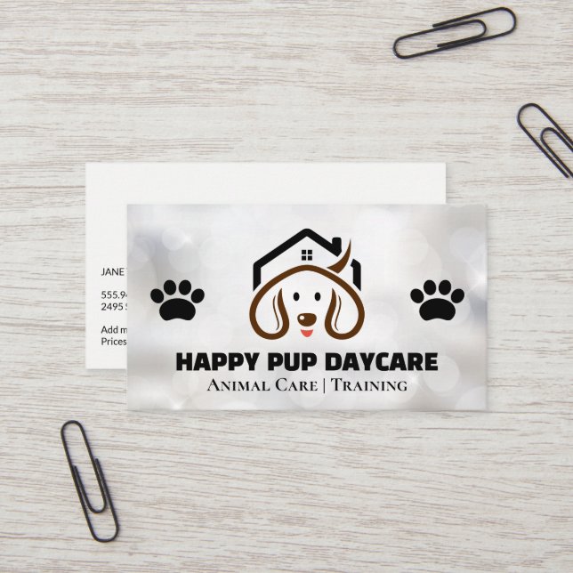 Niedliches Doggy- und Zuhause-Logo | Paws Visitenkarte (Vorderseite/Rückseite Beispiel)