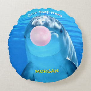 Niedliches Dolphin-Blasen-Kaugummi, Name und Meldu Rundes Kissen
