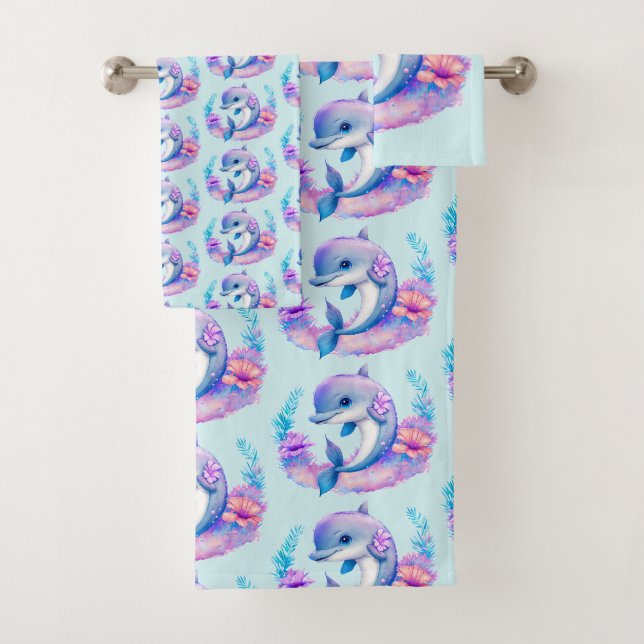 Niedliches Dolphin Sea Creature Muster Badhandtuch Set (Insitu)
