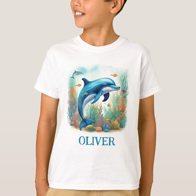 Niedliches Dolphin Wasserfarbe Personalisiert T-Shirt (Vorderseite)