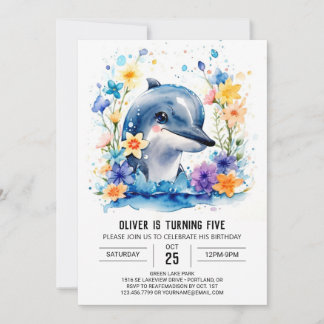 Niedliches Dolphin-Wasserfarbenerlebnis Geburtstag Einladung