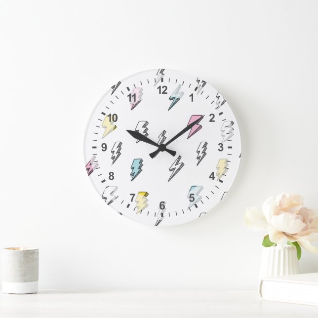 Niedliches Doodle-Blitzmuster Große Wanduhr (Zuhause)