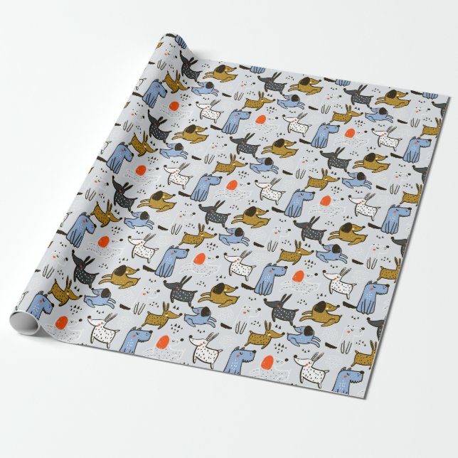 Niedliches Doodle-Dog-Muster Geschenkpapier (Ungerollt)