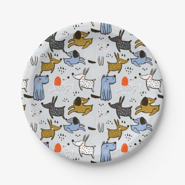 Niedliches Doodle-Dog-Muster Pappteller (Vorderseite)