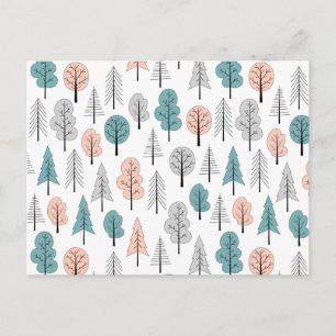 Niedliches Doodle-Forest-Muster Feiertagspostkarte