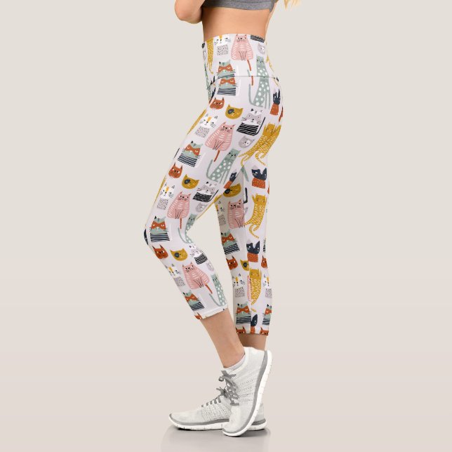 Niedliches Doodle Hand Dragees Katzenmuster Capri Leggings (Links)