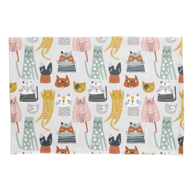 Niedliches Doodle Hand Dragees Katzenmuster Kissenbezug (Vorderseite-Links)