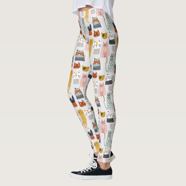 Niedliches Doodle Hand Dragees Katzenmuster Leggings (Links)