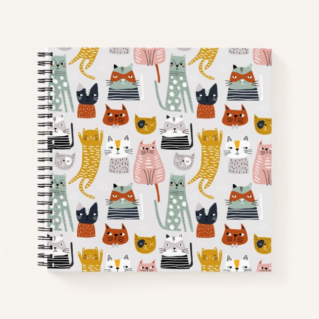 Niedliches Doodle Hand Dragees Katzenmuster Notizbuch (Vorderseite)