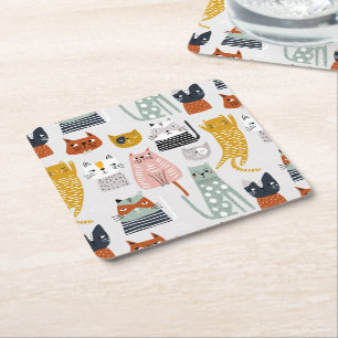Niedliches Doodle Hand Dragees Katzenmuster Rechteckiger Pappuntersetzer
