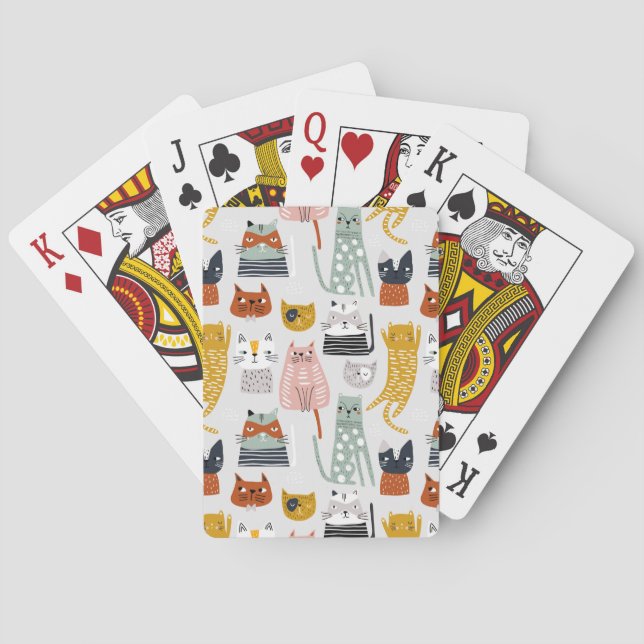 Niedliches Doodle Hand Dragees Katzenmuster Spielkarten (Rückseite)