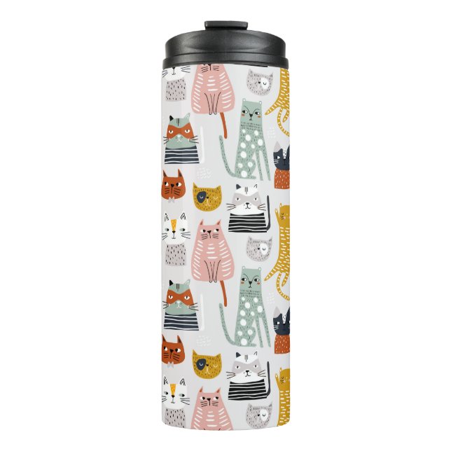 Niedliches Doodle Hand Dragees Katzenmuster Thermosbecher (Vorderseite)