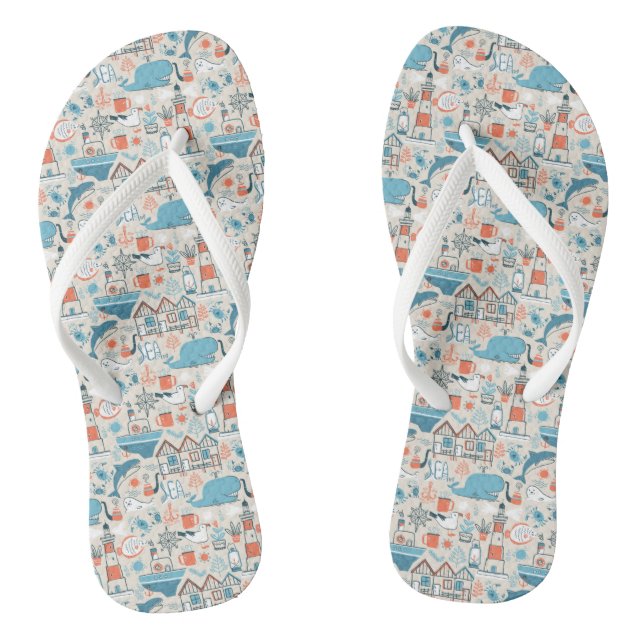 Niedliches Doodle-Muster in der Nordsee Flip Flops (Fußbett)