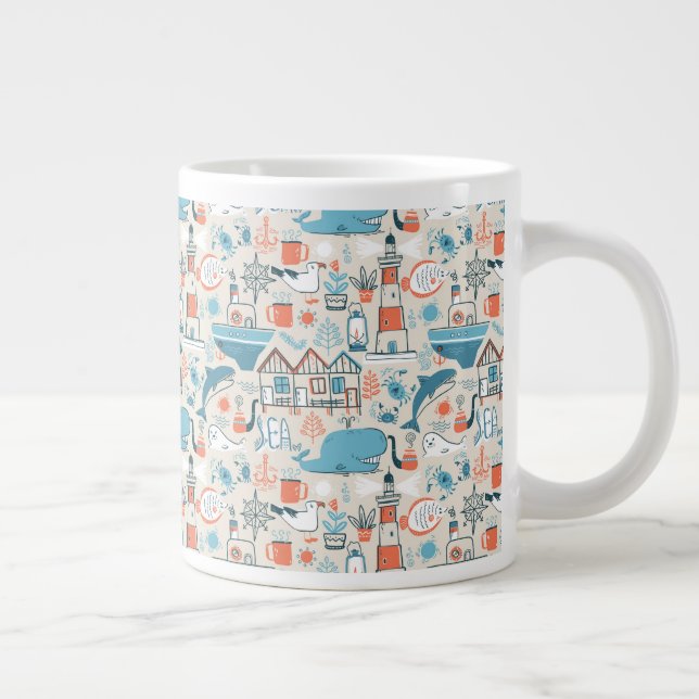 Niedliches Doodle-Muster in der Nordsee Jumbo-Tasse (Rechts)