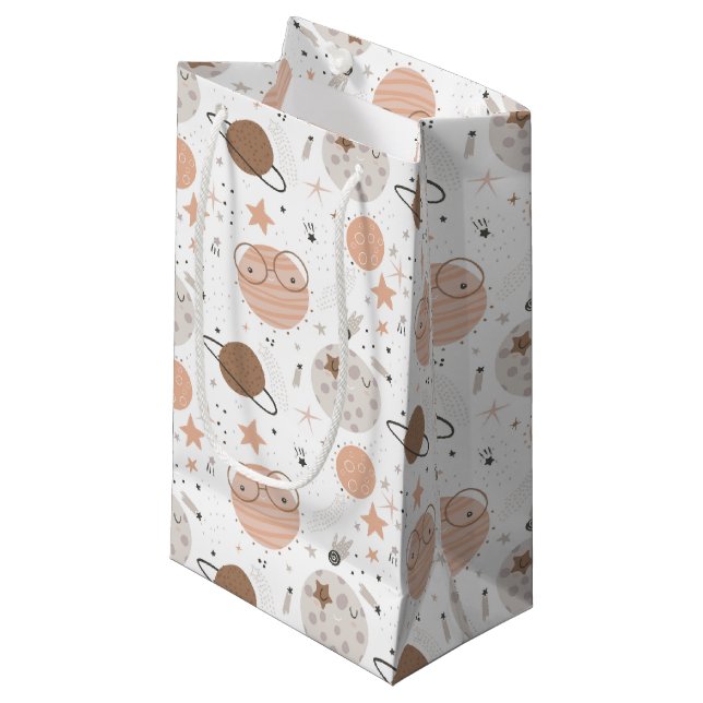 Niedliches Doodle-Planet-Muster Kleine Geschenktüte (Vorderseite Schrägansicht)